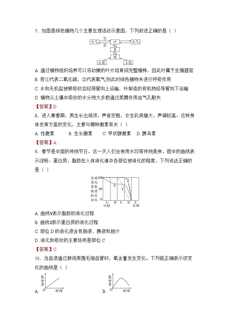 2025年深圳市初中生物学业水平考试模拟卷（五）（教师版）第3页