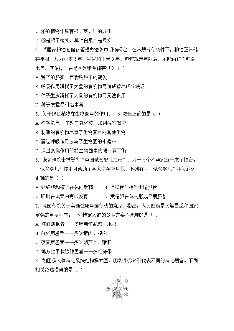 2025年深圳市初中生物学业水平考试模拟卷（六）（学生版）第2页