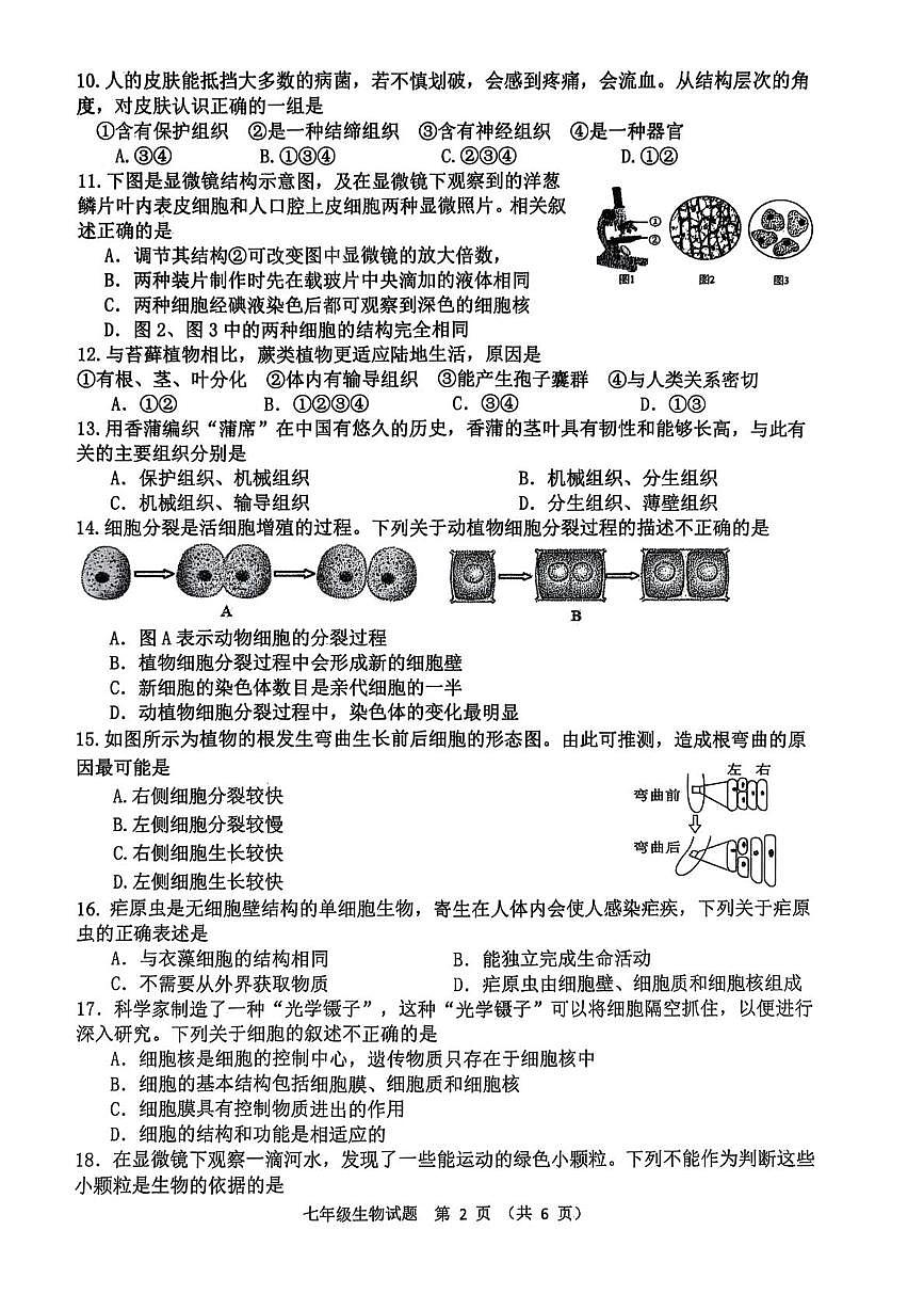 山东省日照市莒县2025-2026学年七年级上学期期中考试生物试题第2页