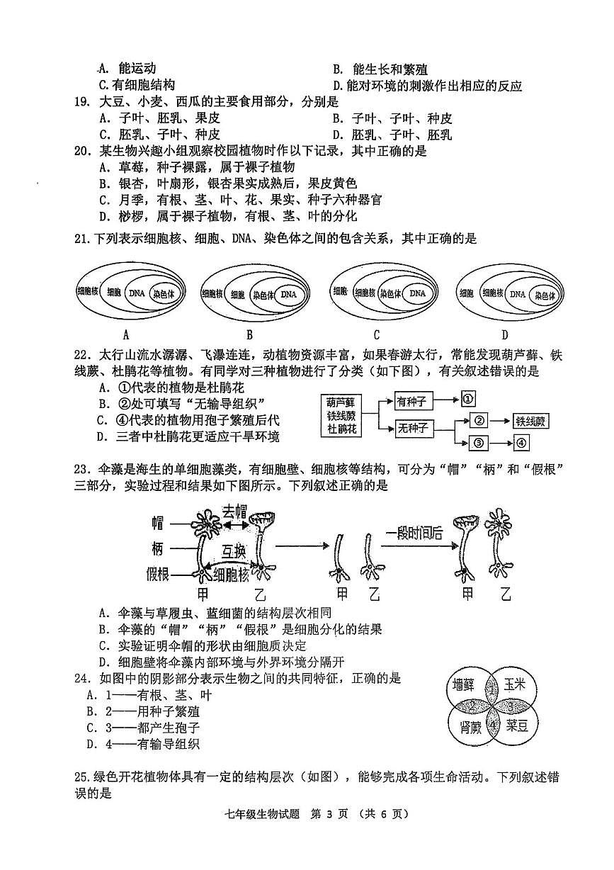 山东省日照市莒县2025-2026学年七年级上学期期中考试生物试题第3页