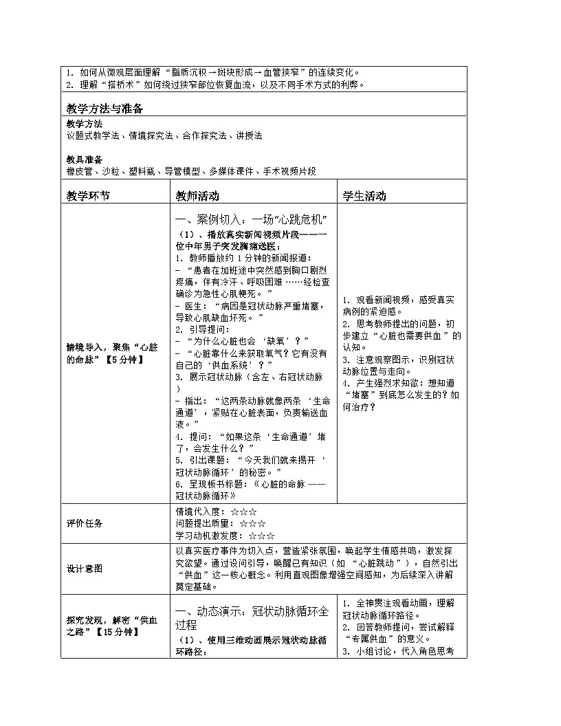 《14.3 血液循环（第二课时）》教学设计（表格版）-2025-2026学年苏科版（2024）生物八年级上册第2页