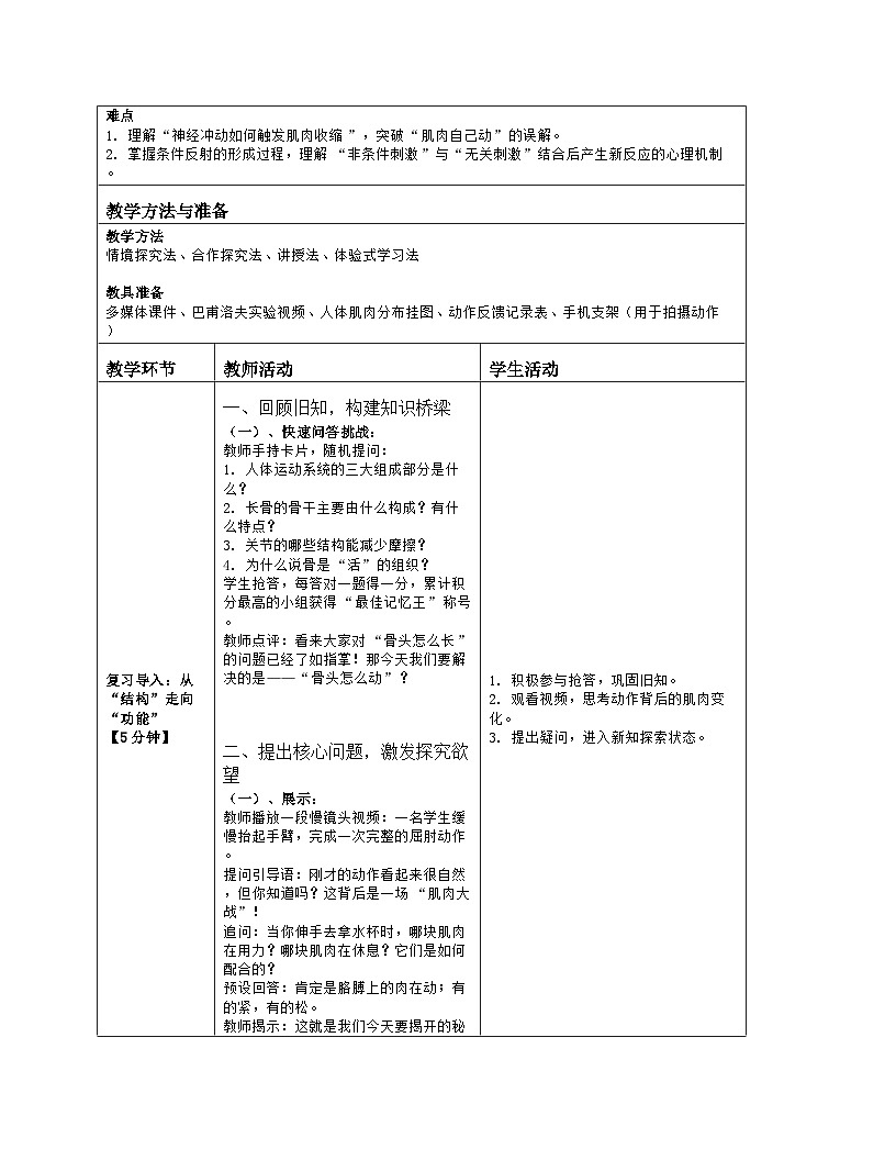 《16.4 人体的运动（第二课时）》教学设计（表格版）-2025-2026学年苏科版（2024）生物八年级上册第2页