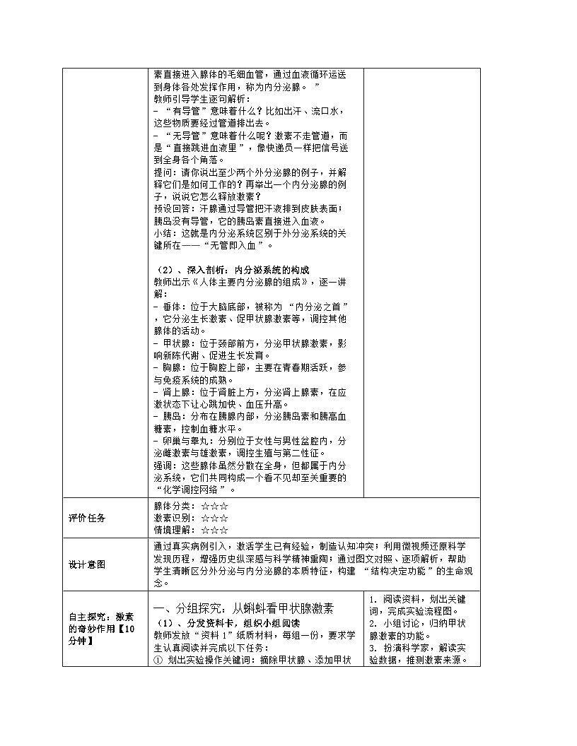 《16.3 人体的激素调节（第一课时）》教学设计（表格版）-2025-2026学年苏科版（2024）生物八年级上册第3页