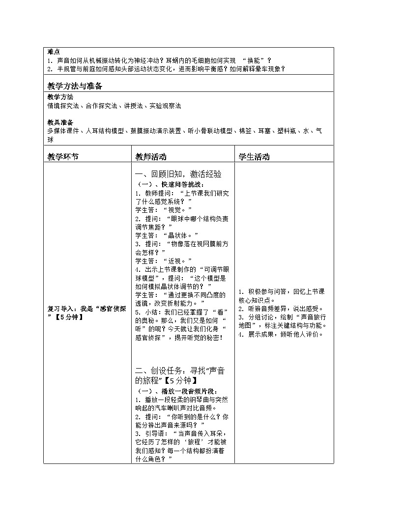 《16.2 人体的感觉（第二课时）》教学设计（表格版）-2025-2026学年苏科版（2024）生物八年级上册第2页