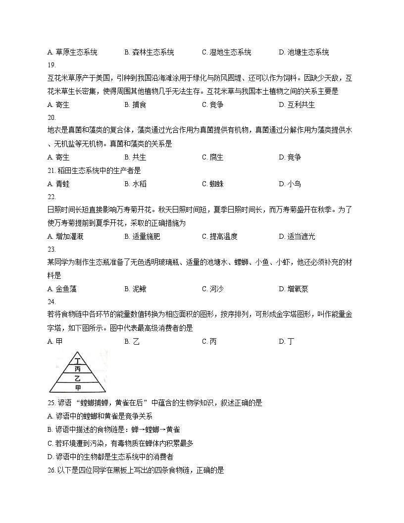 江苏省兴化市2025__2026学年七年级上学期生物试卷（文字版，含答案）第3页
