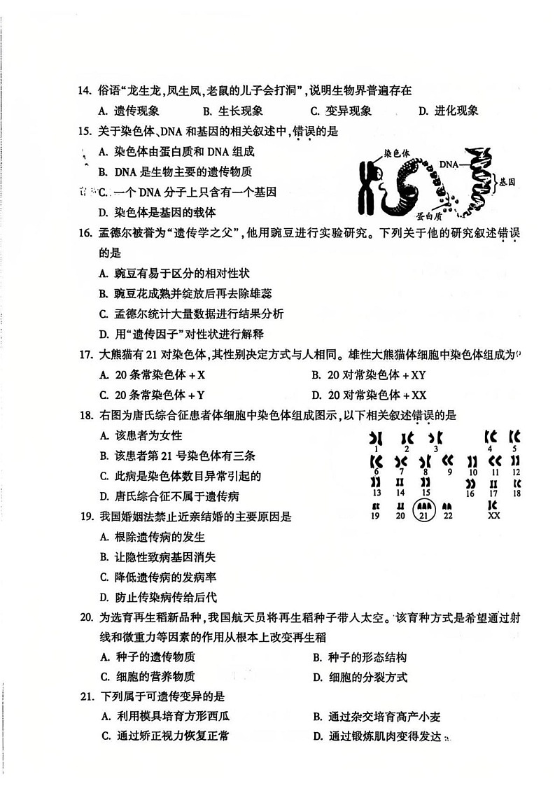北京市朝阳区2024--2025学年八年级上学期期末生物试题第3页
