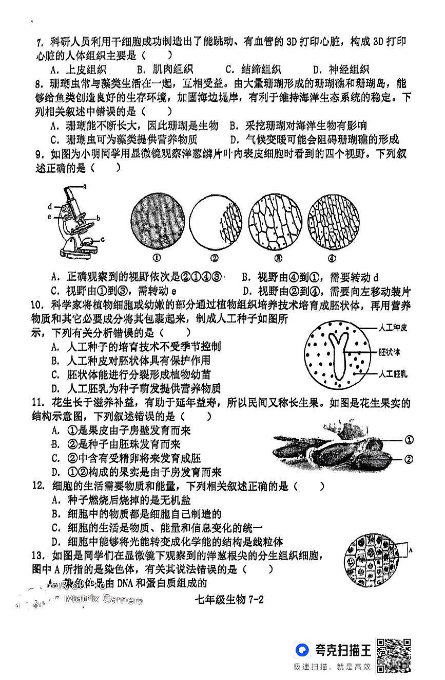 河南省信阳市淮滨县2025-2026学年七年级上学期期中考试生物试题第2页