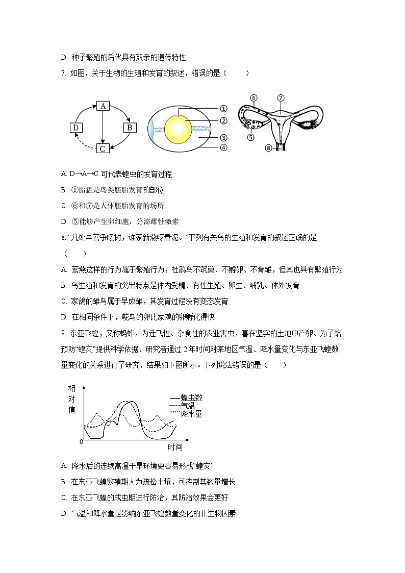 山东省济宁市梁山县2024-2025学年八年级上学期期中生物试卷（学生版）第3页
