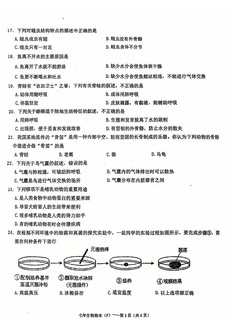 广东省汕头市潮南区司马浦镇2024-2025学年七年级上学期12月期末生物试题第3页