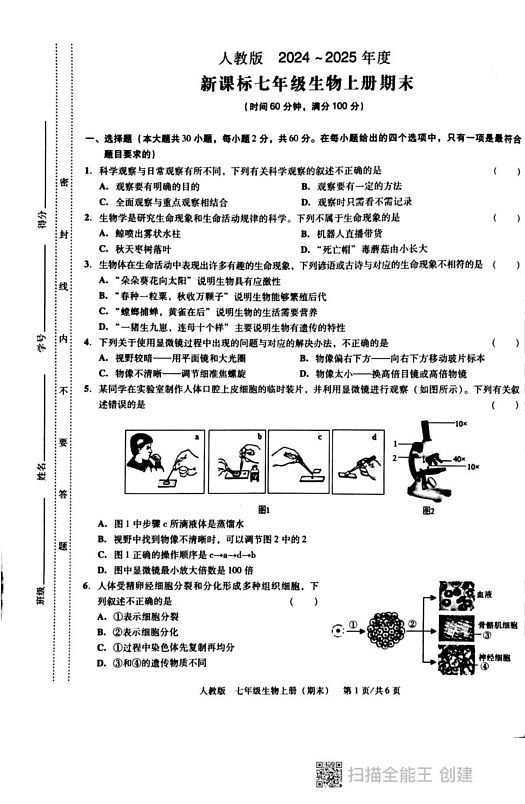 广东省汕头市潮阳区德兴育才学校2024-2025学年七年级上学期期末生物试题第1页