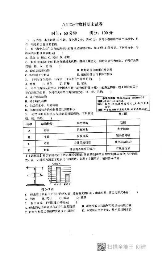 广东省汕头市潮阳区德兴育才学校2024-2025学年八年级上学期1月期末生物试题第1页