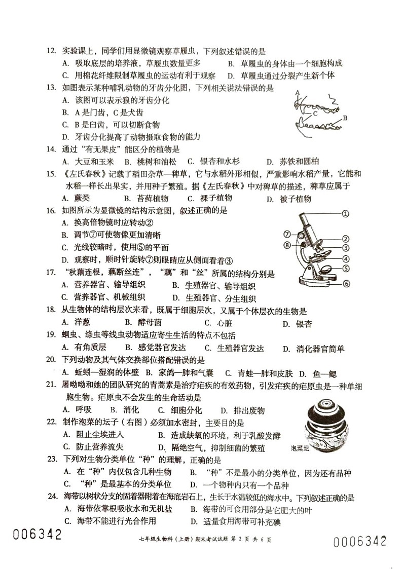 海南省文昌市202-2025学年七年级上学期期末考试生物试题第2页