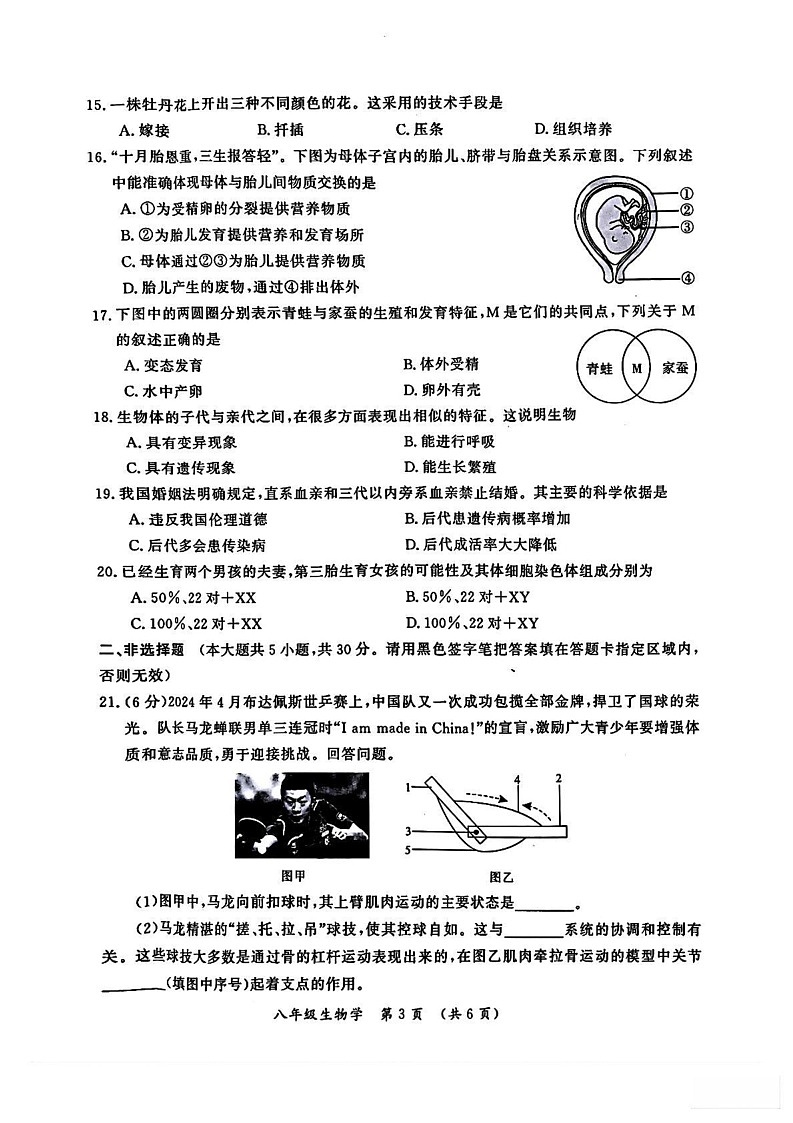 河南省开封市2024-2025学年八年级上学期期末调研检测生物试卷第3页