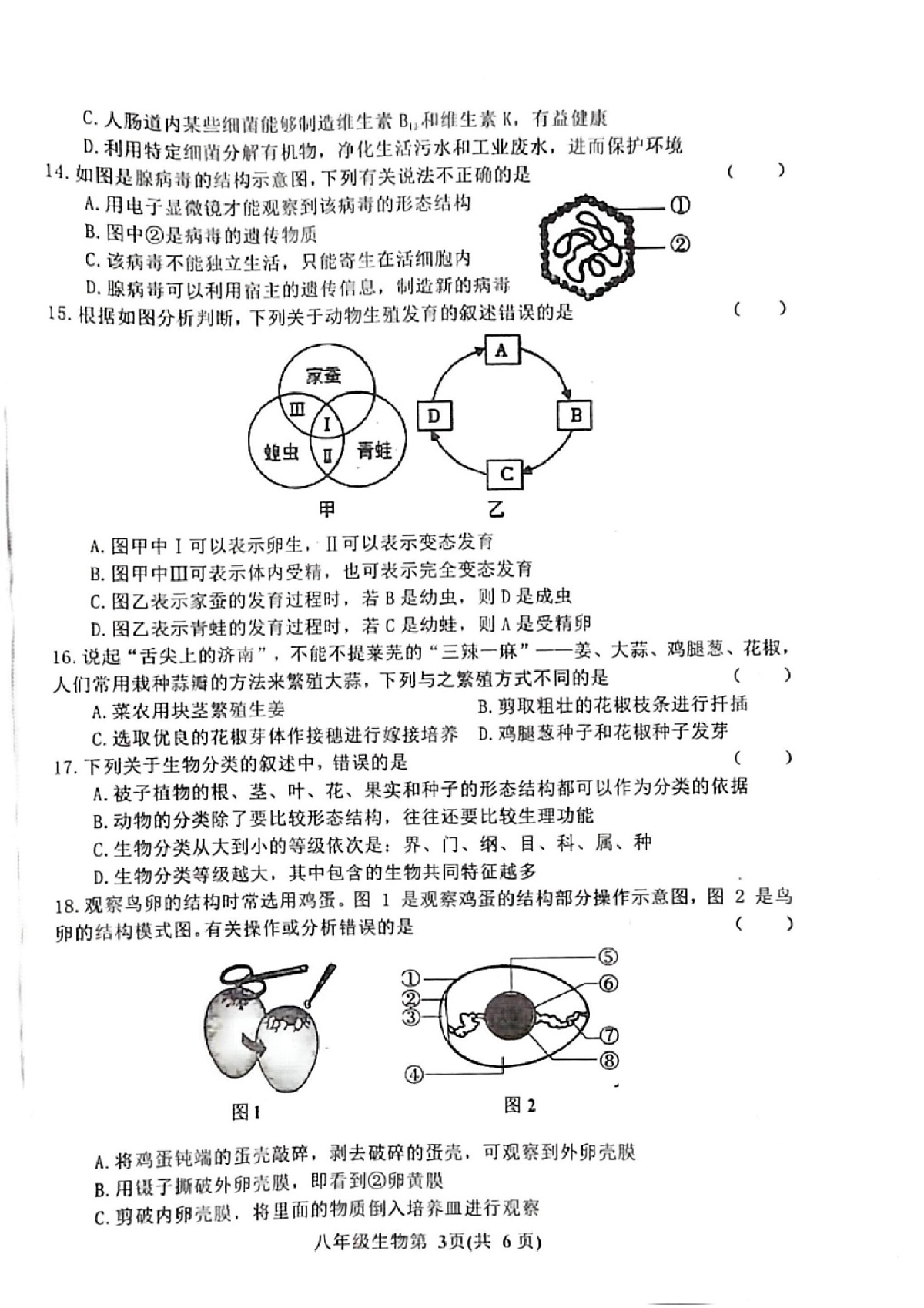吉林省长春市公主岭市2024-2025学年八年级上学期12月期末生物试题第3页