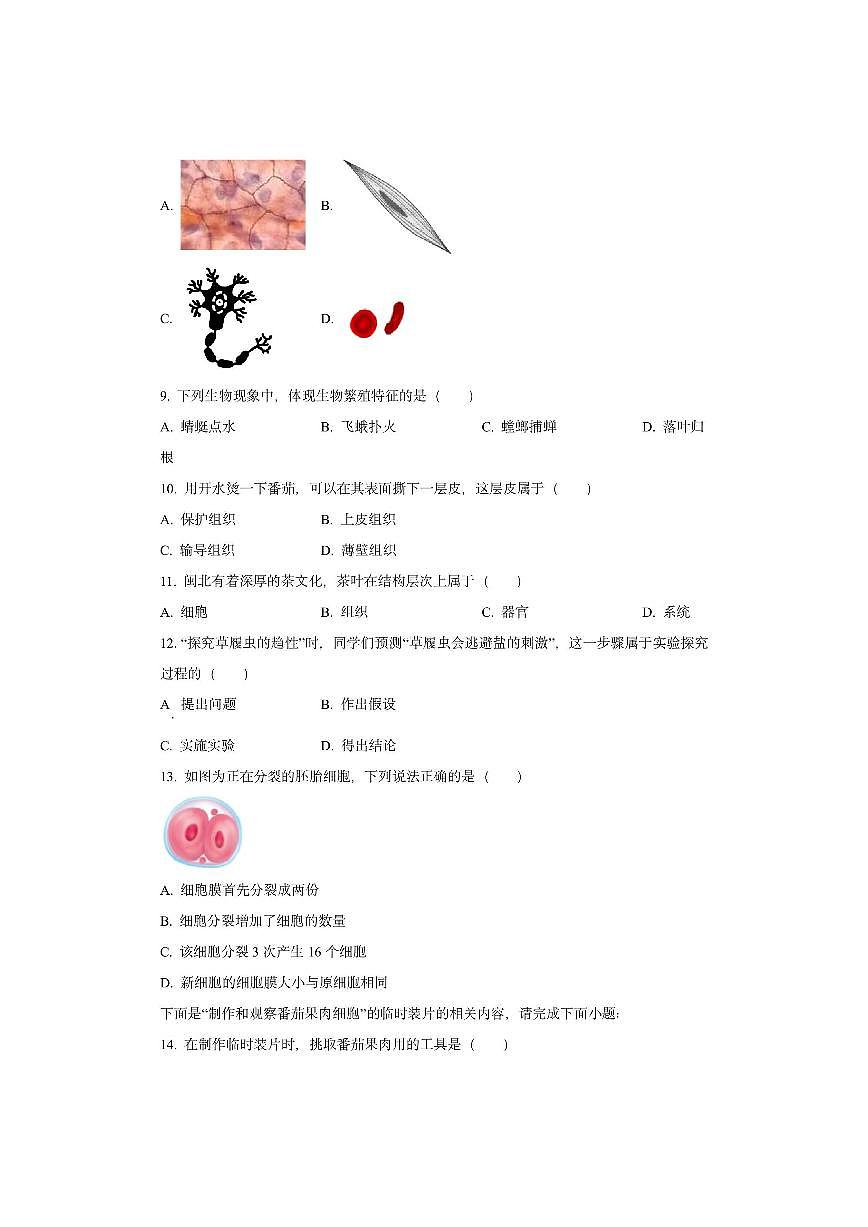 福建省南平市建阳区2025-2026学年七年级上学期期中生物试卷（学生版）第2页