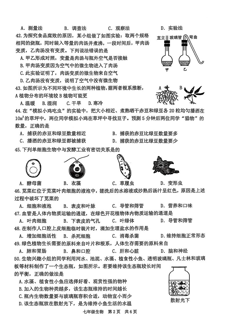 江苏省泰州市姜堰区2024-2025学年七年级上学期1月期末生物试题第2页