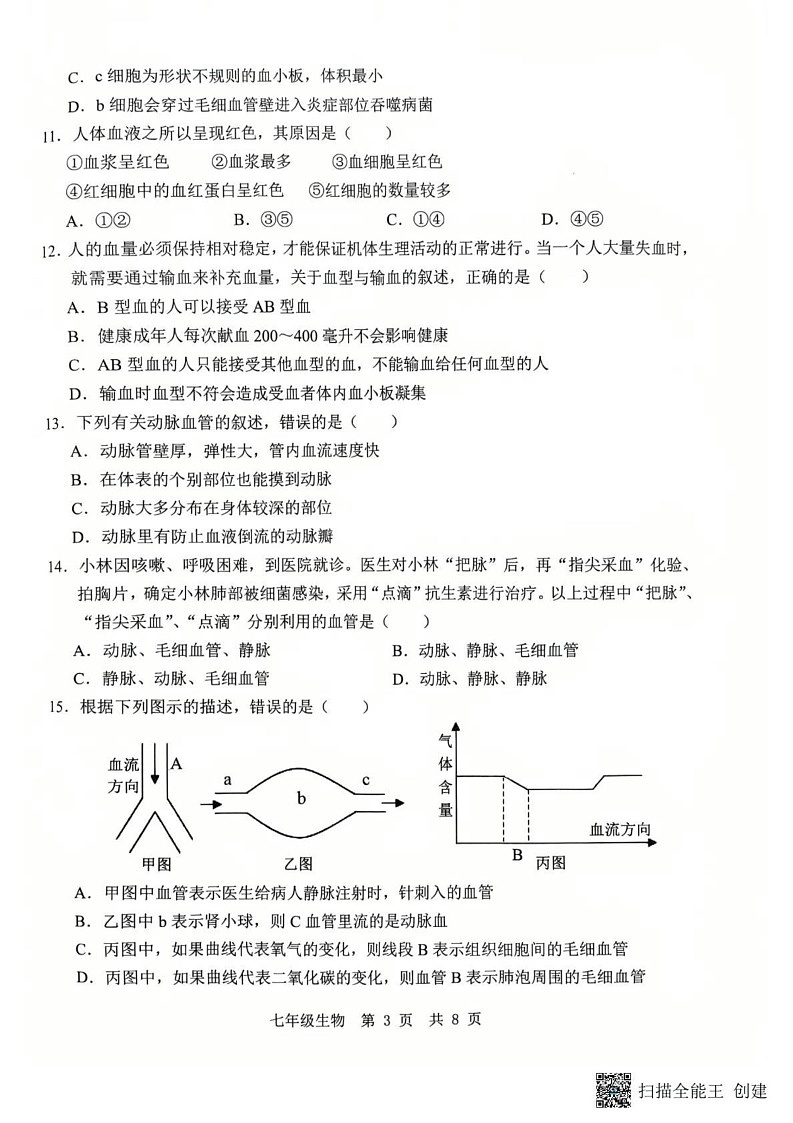 山东省济宁市任城区2024-2025学年七年级上学期期末质量检测生物试题第3页