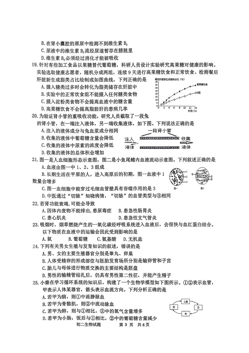 山东省淄博市淄川区2024-2025学年七年级上学期1月期末生物试题第3页