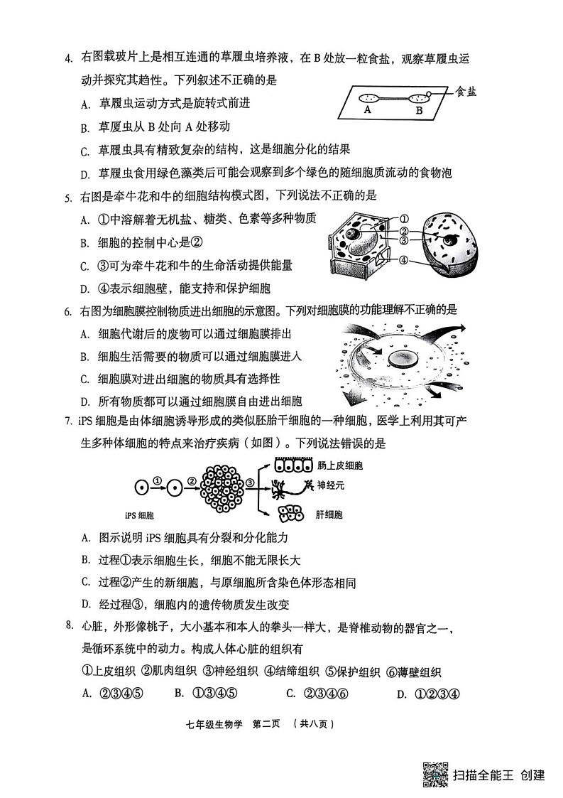 山西省吕梁市孝义市2024-2025学年七年级上学期1月期末生物试题第2页