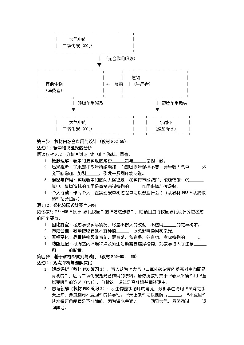 2024人教版新教材七年级下册生物学第四节 植物在自然界中的作用 学习任务单第2页