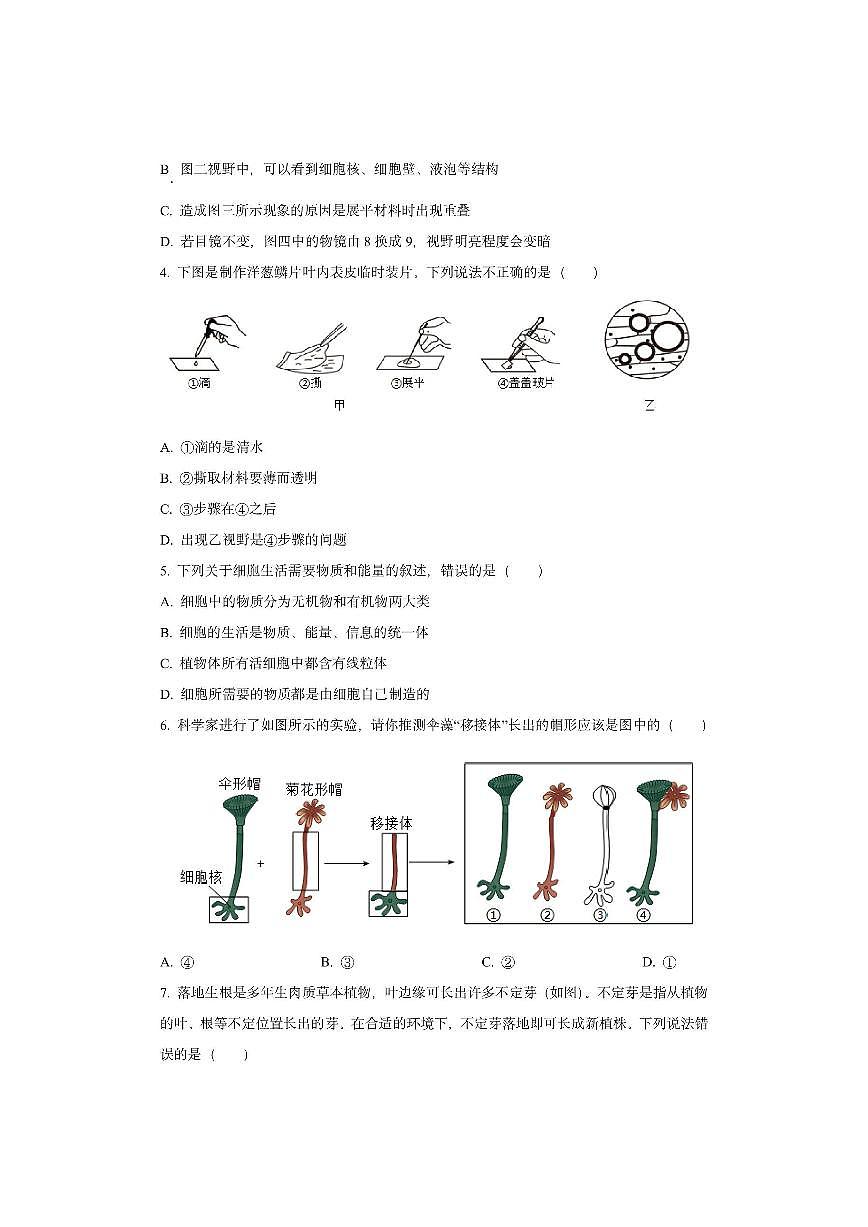 内蒙古呼和浩特市回民区2025-2026学年七年级上学期期中生物试卷（学生版）第2页