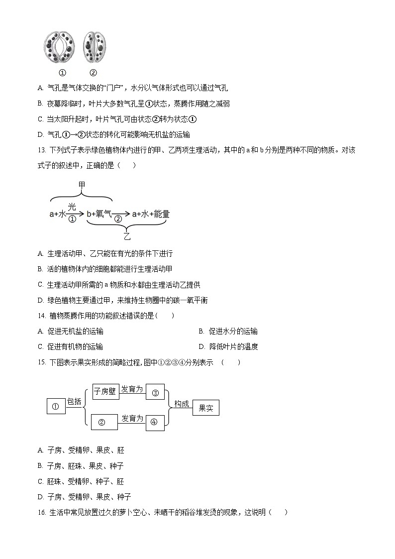 福建省三明市宁化县七年级下学期期中生物试题（原卷版）-A4第3页