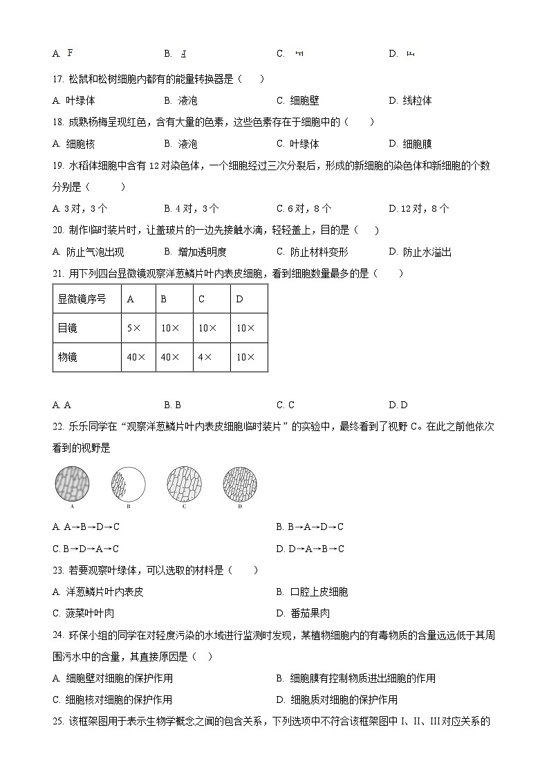 福建省厦门市湖滨中学七年级上学期期中生物试题（原卷版）-A4第3页