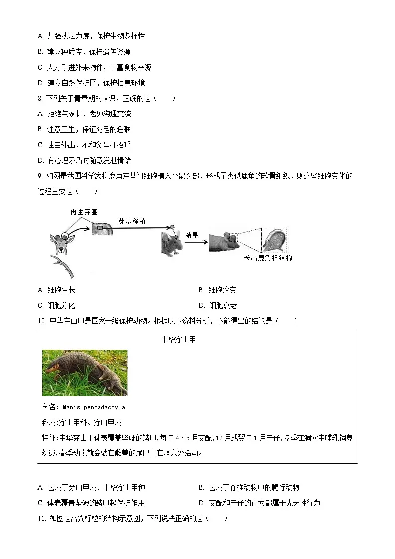 福建省厦门市八年级下学期期中生物试题-A4第2页