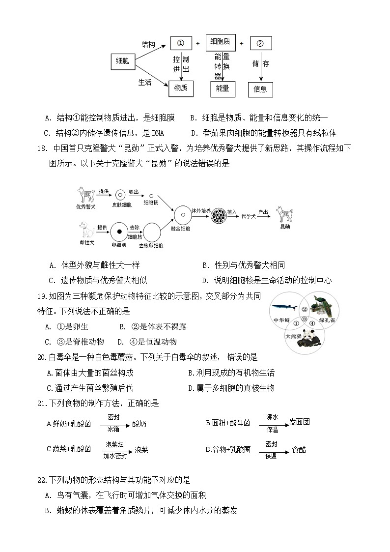 福建省厦门市湖滨中学七年级上学期期末考试生物试题-A4第3页