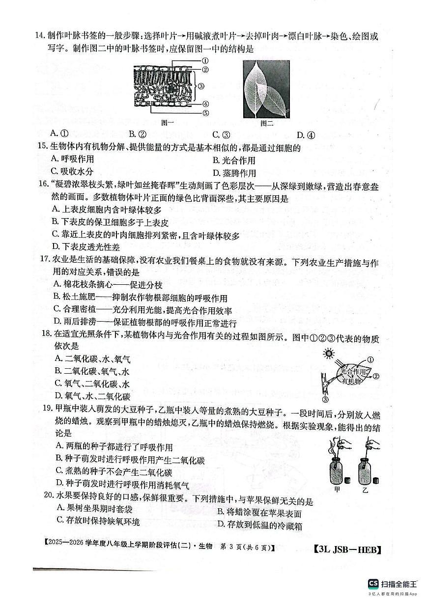 河北省邢台市任泽区2025-2026学年八年级上学期12月月考生物试题第3页