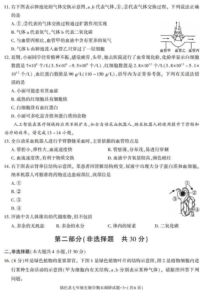 陕西省汉中市镇巴县2024-2025学年七年级下学期期末考试生物试卷第3页