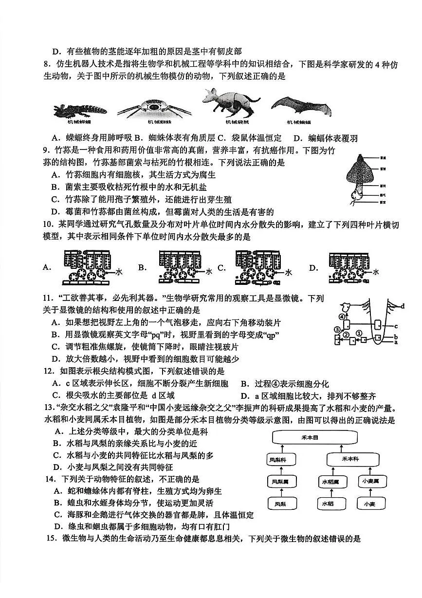 山东省日照市莒县第三中学2025-2026学年八年级上学期第二次阶段性素养生物练习（月考）第2页