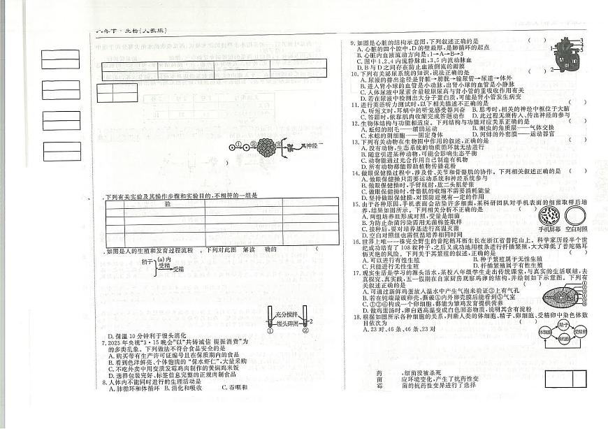 吉林省松原市前郭县南部学区2024~2025学年度下学期八年级期中测试卷   生物（含答案）第1页