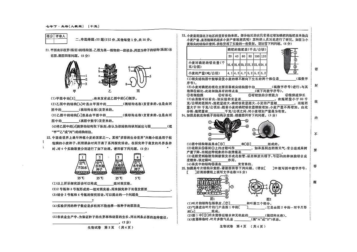 吉林省松原市长岭县2024~2025学年度下学期第一次月考试卷 七年级生物（含答题卡、答案）第2页