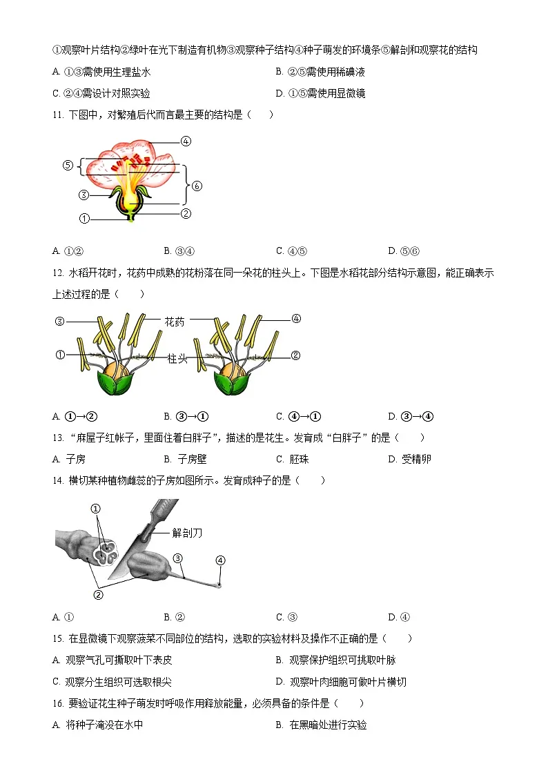 福建省永春第一中学七年级下学期期中生物试题-A4第3页