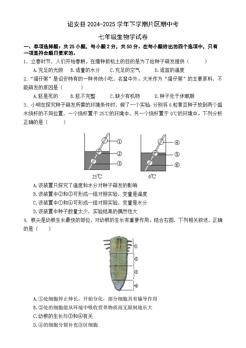 福建省漳州市诏安七年级下学期期中考试生物试题-A4第1页
