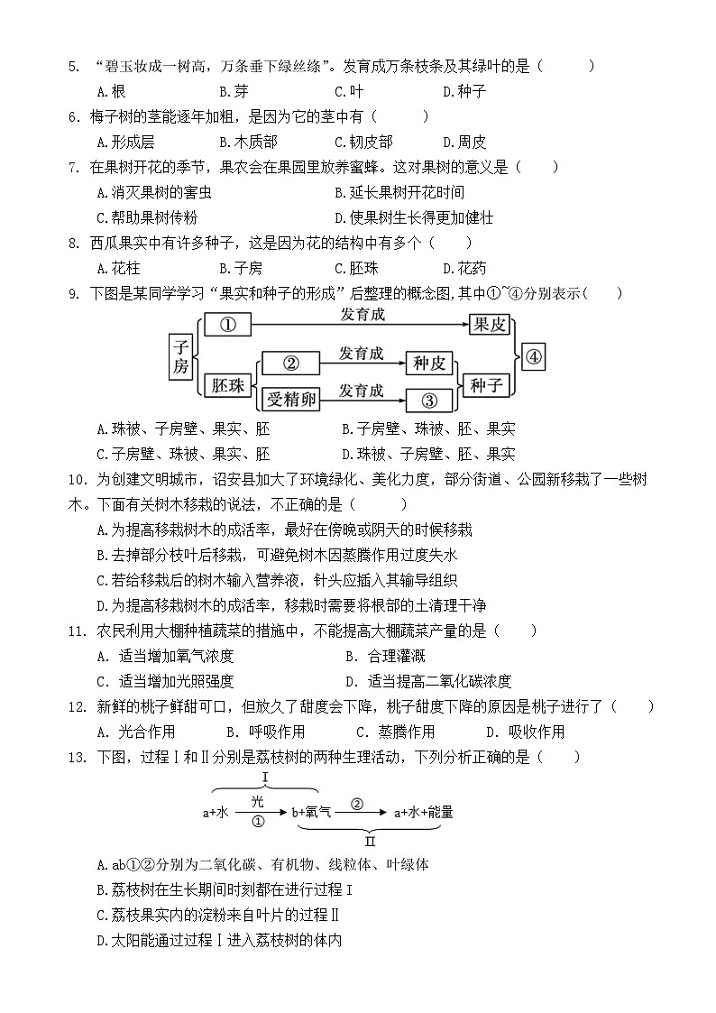 福建省漳州市诏安七年级下学期期中考试生物试题-A4第2页