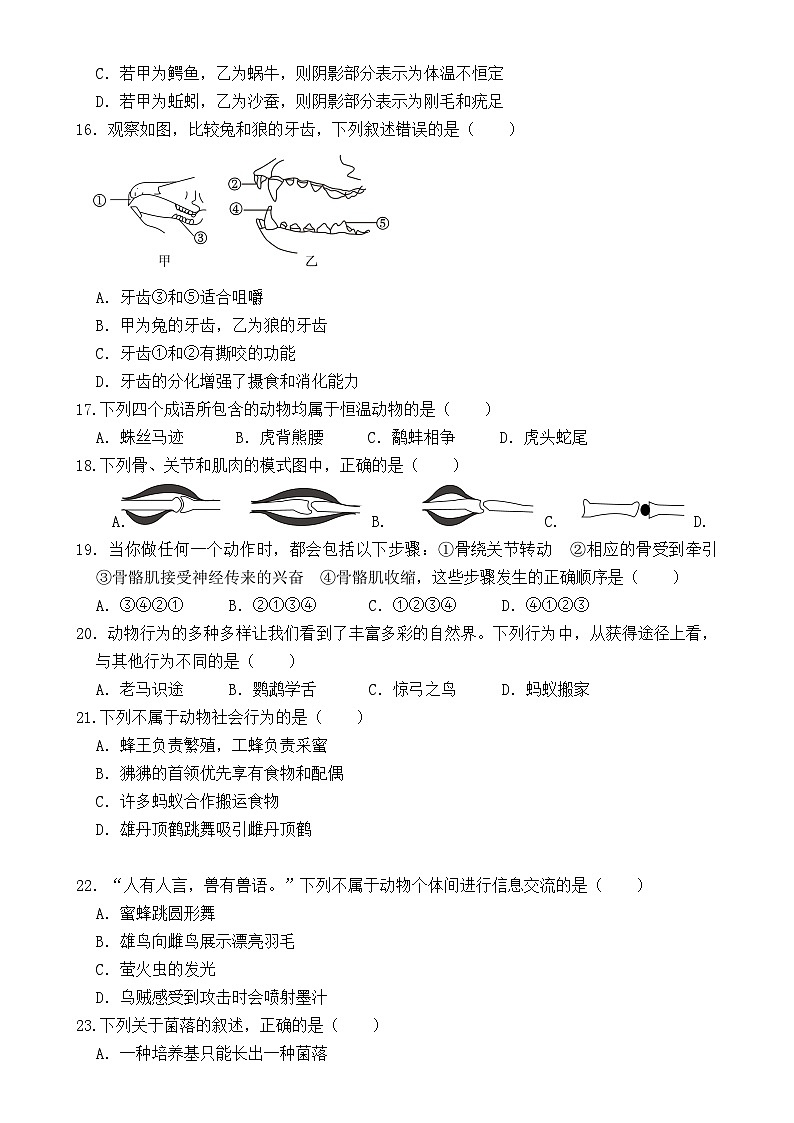 福建省漳州市诏安片区八年级上学期期中考试生物试题-A4第3页