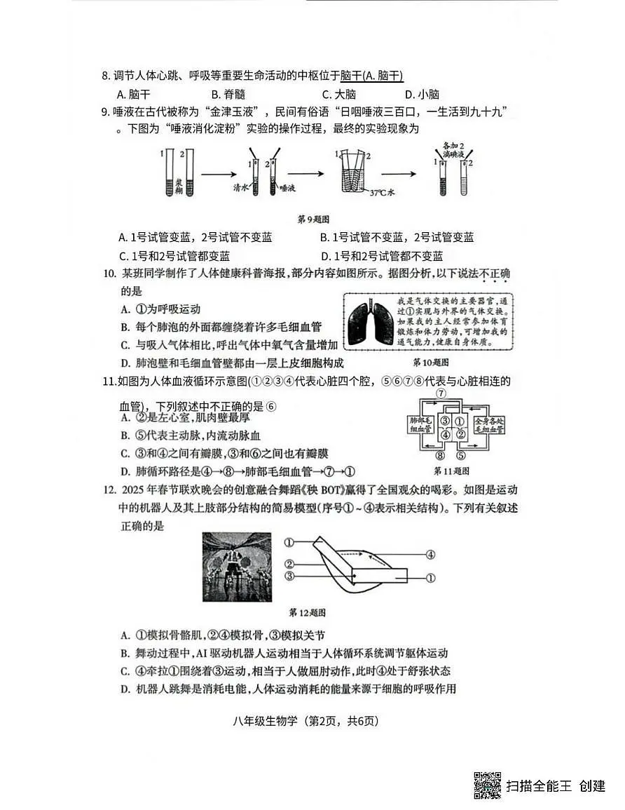 辽宁省沈阳市和平区2025-2026学年八年级上学期期末考试生物试题第2页