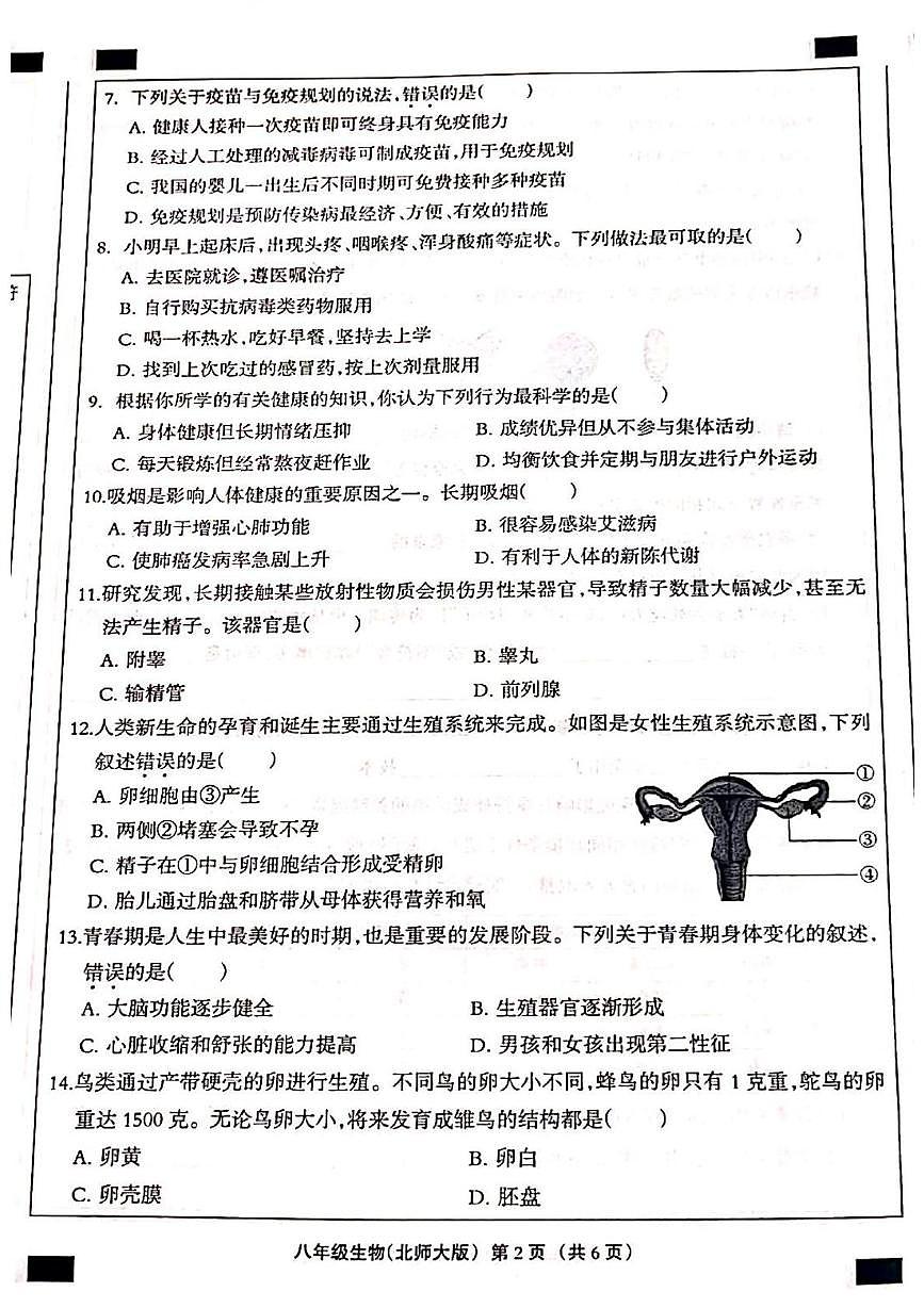 河北省邯郸市成安县联考2025-2026学年八年级上学期12月月考生物试题第2页