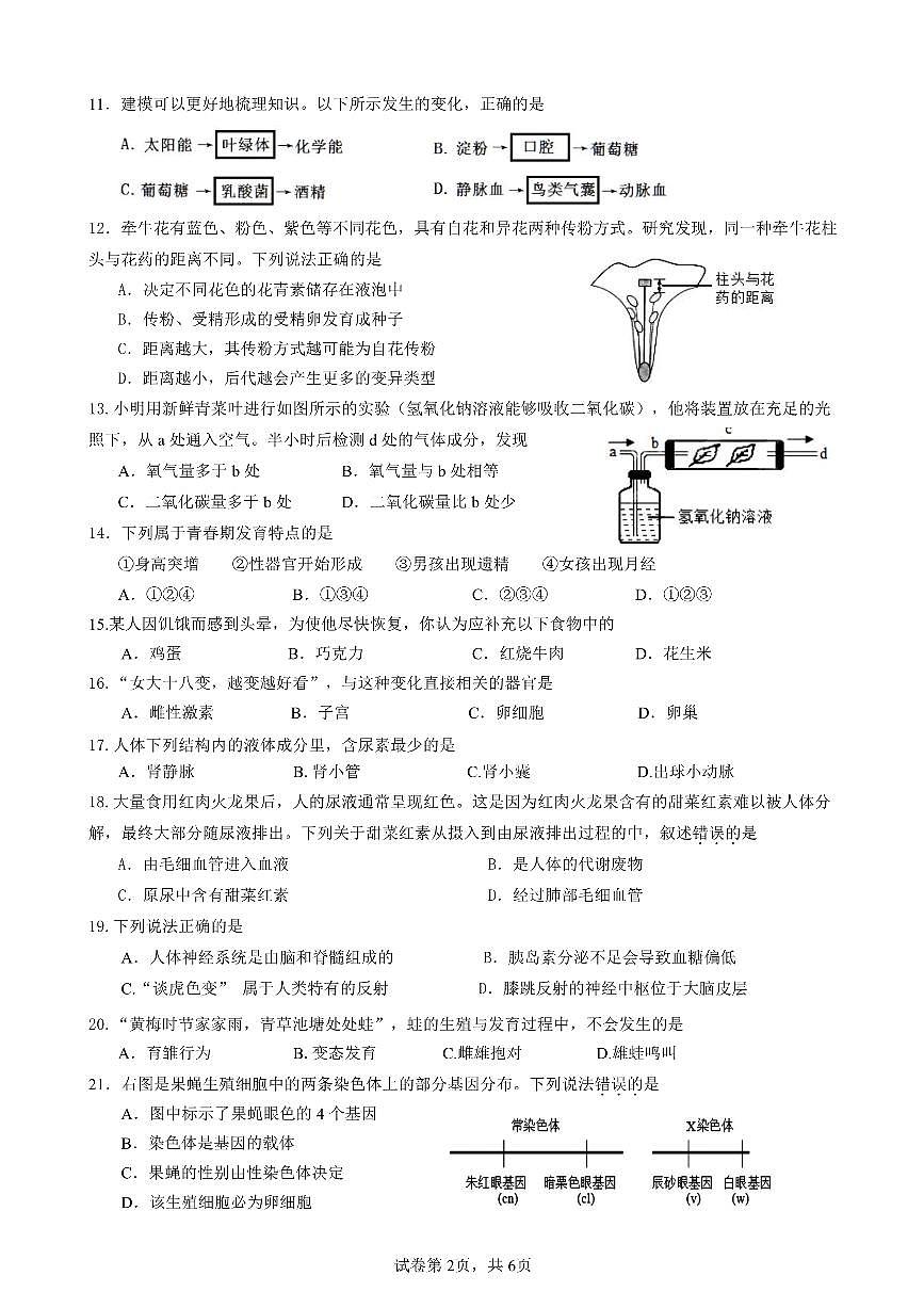 福建省漳州市漳浦县2024-2025学年八年级下学期期中考试生物试卷第2页