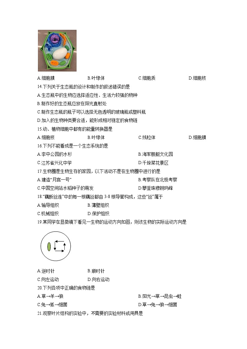 江苏省泰州市兴化市2025-2026学年七年级上学期12月月考生物试卷（学生版）第3页