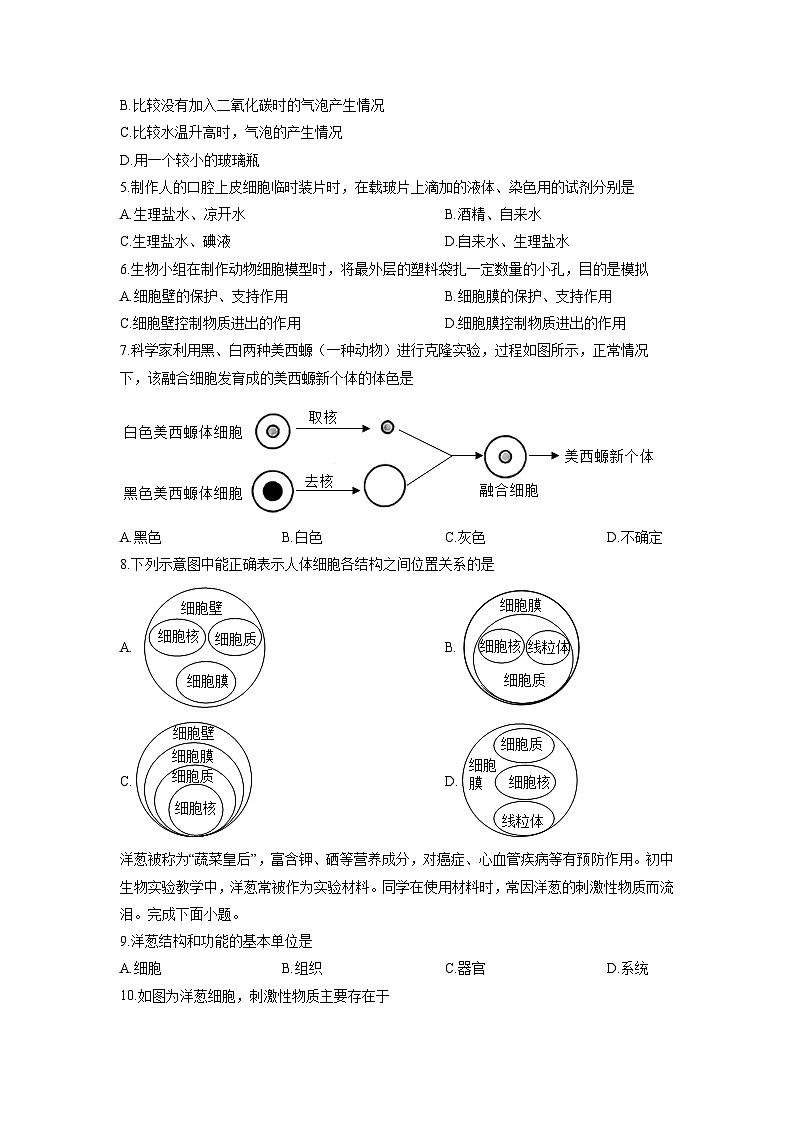 2025-2026学年江苏省盐城市盐都区七年级上学期期中生物试卷（学生版）第2页