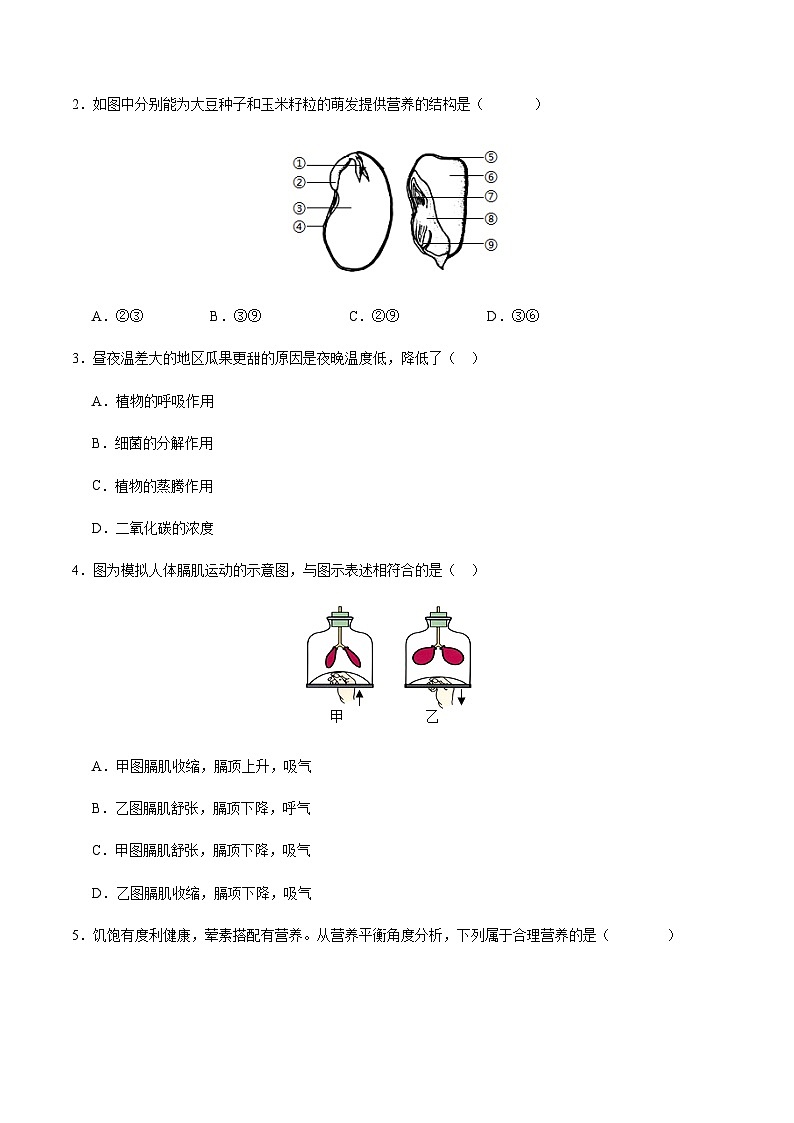 2024年中考生物（安徽）第二次模拟考试（含答案）第2页
