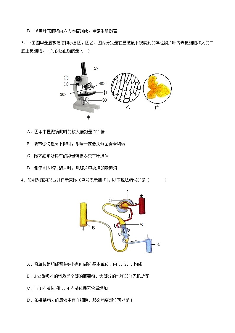 2024年中考生物（湖北省）第二次模拟考试（含答案）第2页