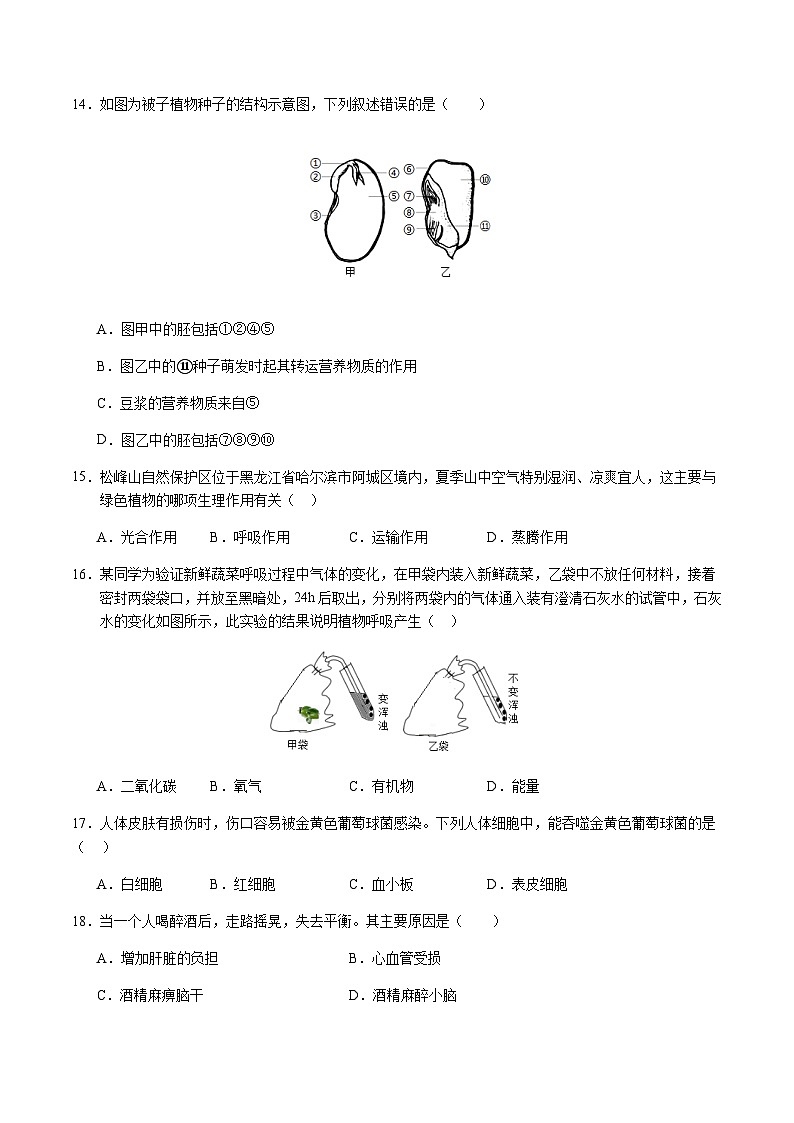 2024年中考生物（南京）第二次模拟考试（含答案）第3页