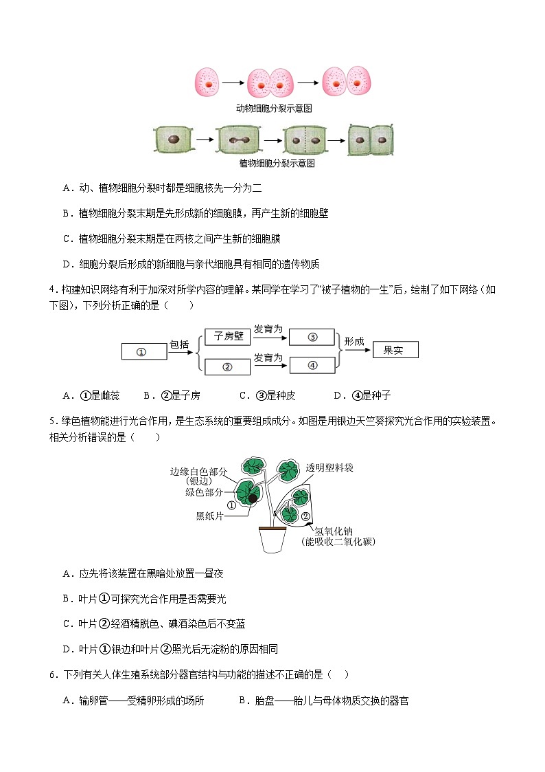 2024年中考生物（四川成都）第二次模拟考试（含答案）第2页