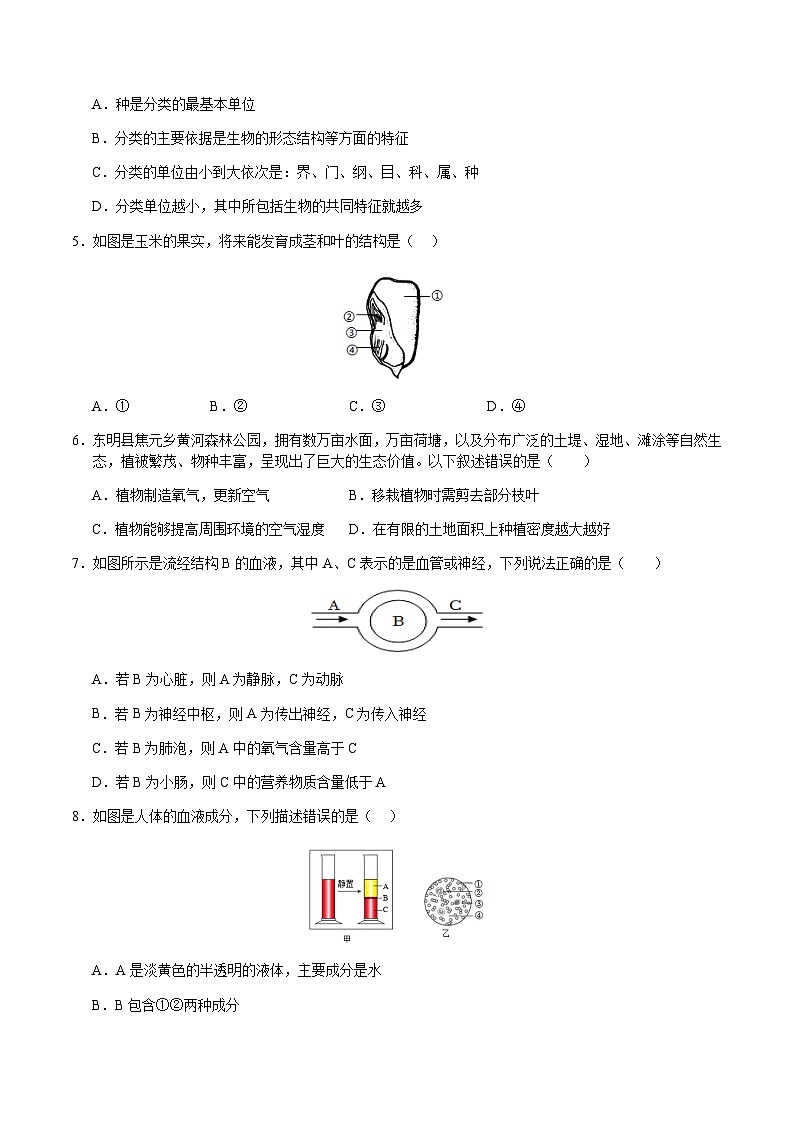 2024年中考生物（盐城）第二次模拟考试第2页