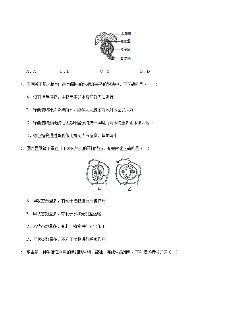 2024年中考生物（甘肃）第一次模拟考试（含答案）第2页