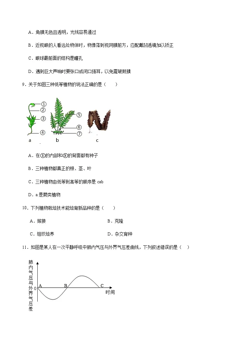 2024年中考生物（河南）第一次模拟考试（含答案）第3页